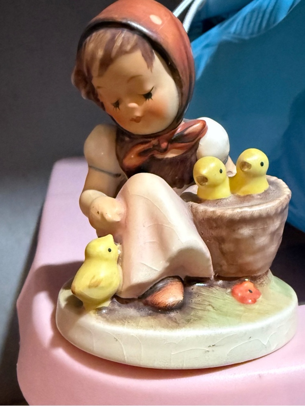 Hummel Figurine Girl with Chicks in Brown and Yellow
